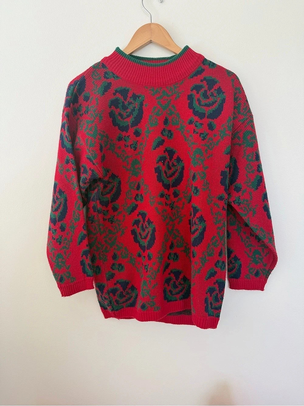 Vintage Objectives Floral Rose Knit Sweater Red Size M Granny Chic Cottagecore
